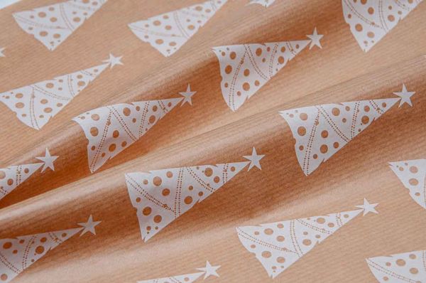 Blumenpapier Festive Trees weiß auf braun 50cm