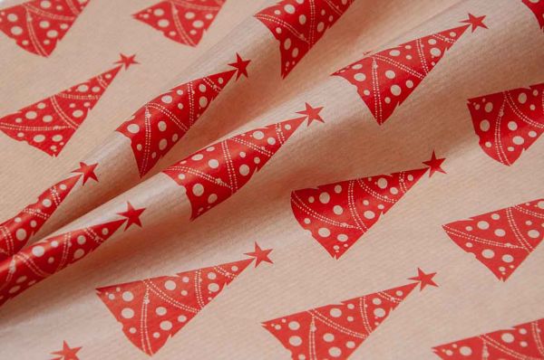 Blumenpapier Festive Trees rot auf braun 50cm